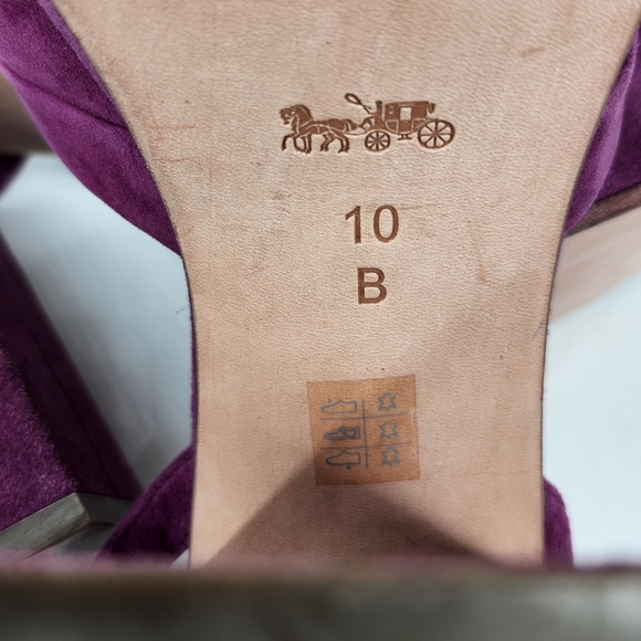 Coach Nikeeta Plum Purple Suede Ankle Wrap Block High Heel Platform Sandals - Picture 12 of 13